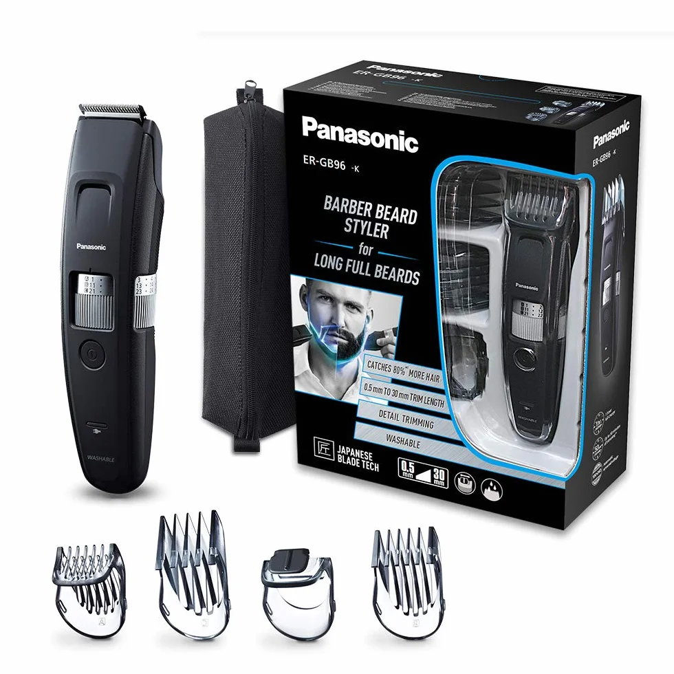 Panasonic - Personalcare ER-GB96-K503 | Tondeuse barbe - Spécial barbes longues 58 Réglages 7 accessoires 50 min d'autonomie Charge en 1 heure Lavable Moteur Torque Noir