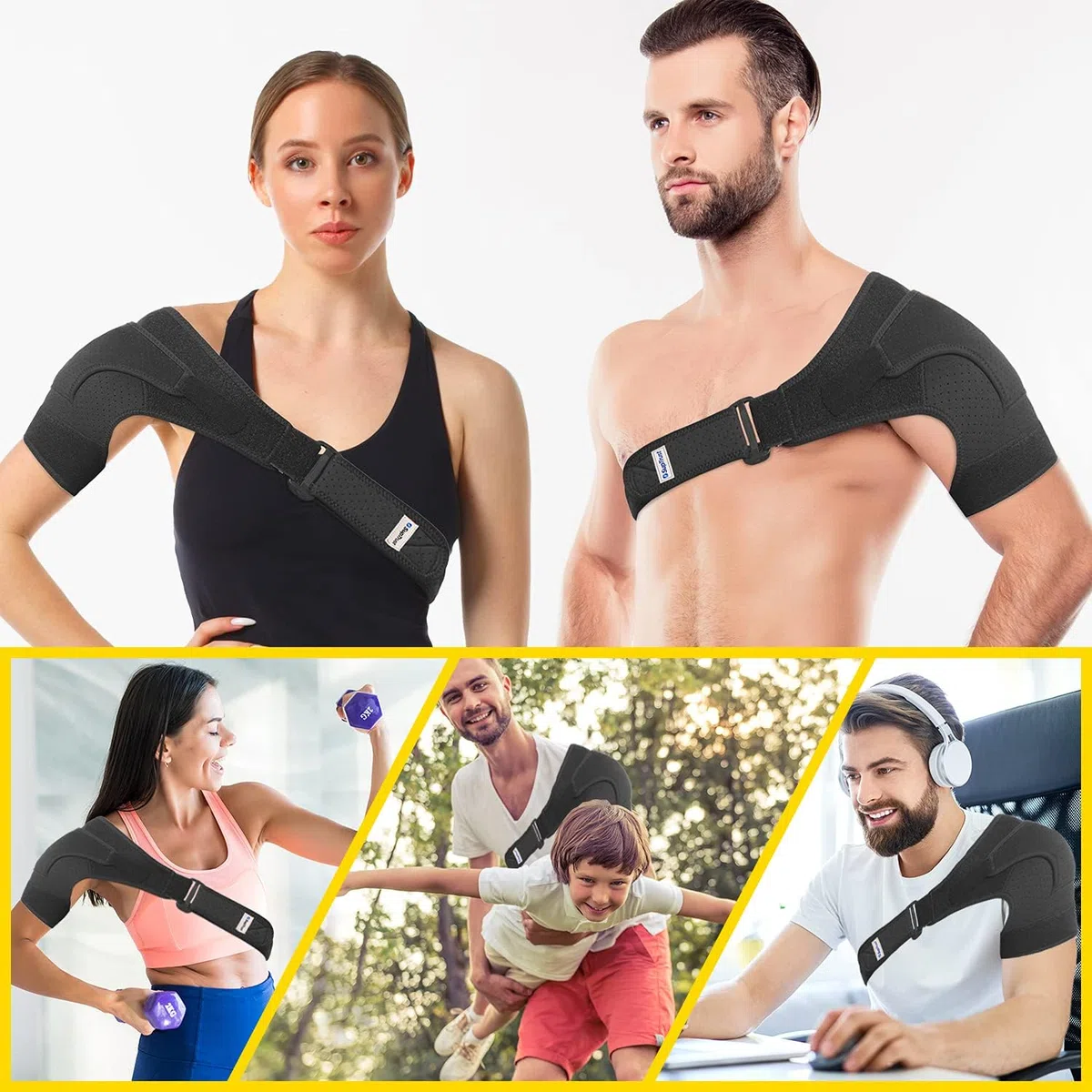 Suptrust Attelle d'épaule de récupération pour homme et femme, soutien de stabilité, ajustement réglable, soulagement des blessures à l'épaule et des tendinites, taille unique standard