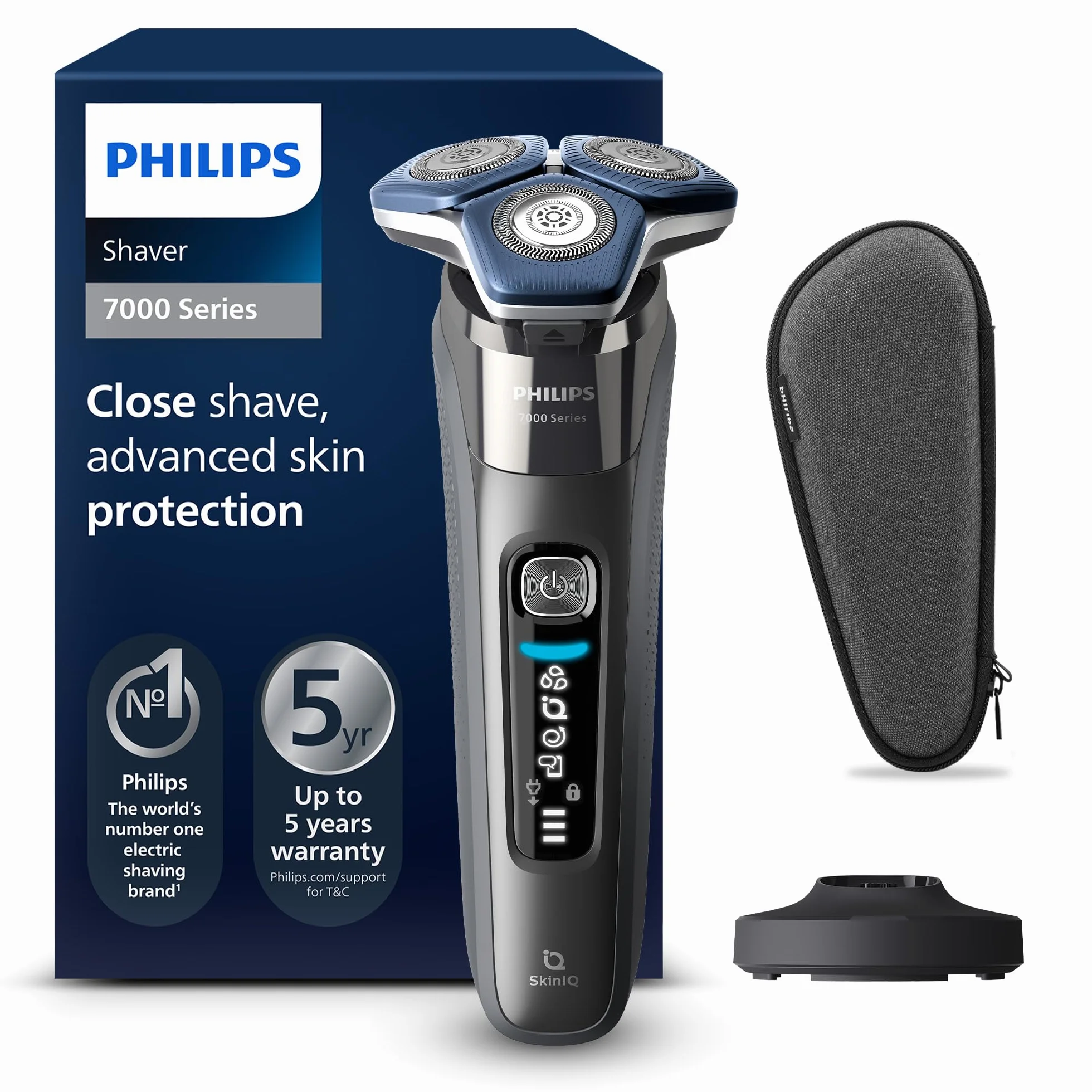 Philips Rasoir électrique Série 7000 pour homme Wet & Dry avec tondeuse rétractable, socle de charge, coffret de voyage et brossette de nettoyage (modèle S7887/35)