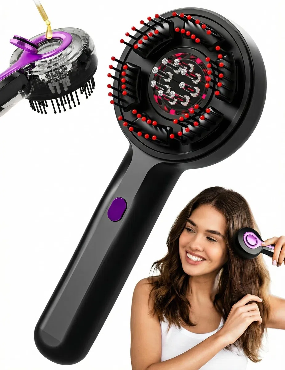 EMS Comb Brosse de massage électrique 2 en 1 pour cuir chevelu | 66 dents de massage, 8 dents de conduction d'huile, 1400 mAh, Portable, 3 niveaux de massage