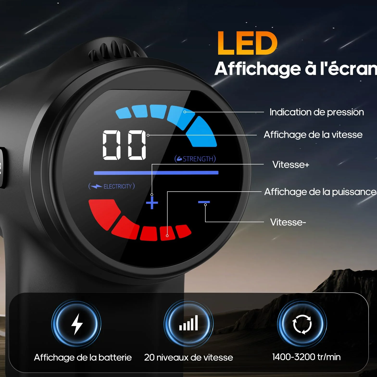 AERLANG Pistolet de Massage avec Chaleur, 20 Niveaux Réglables, Charge Type-C, Masseur Musculaire Silencieux