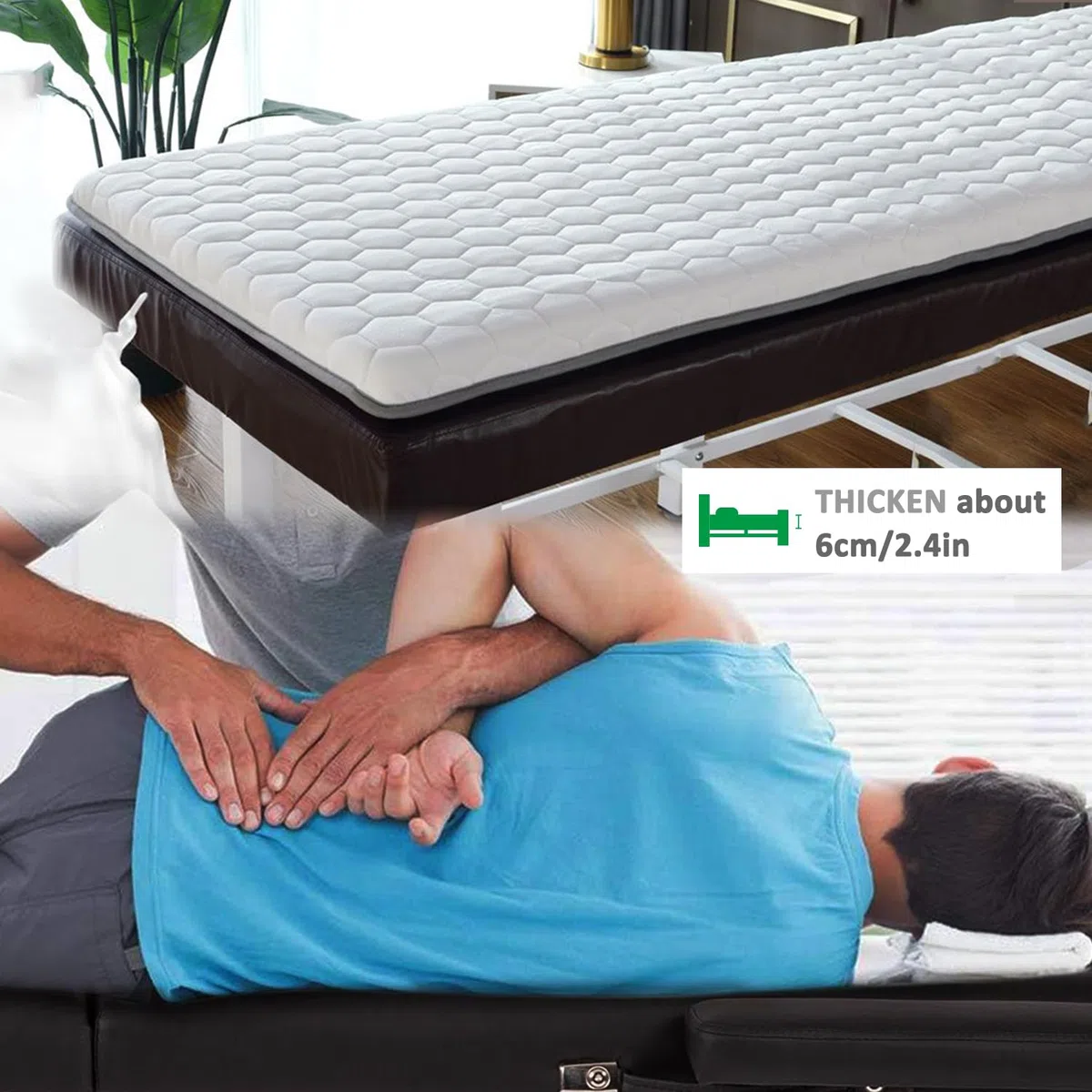 Protection De Table Massage De Station Thermale,Surmatelas en Mousse Mémoire De Forme pour Table Massage,Matelas Beauty Bed avec Trous,Tête Carrée,3 Options D'épaisseur,Gris,70x180cm 6cm