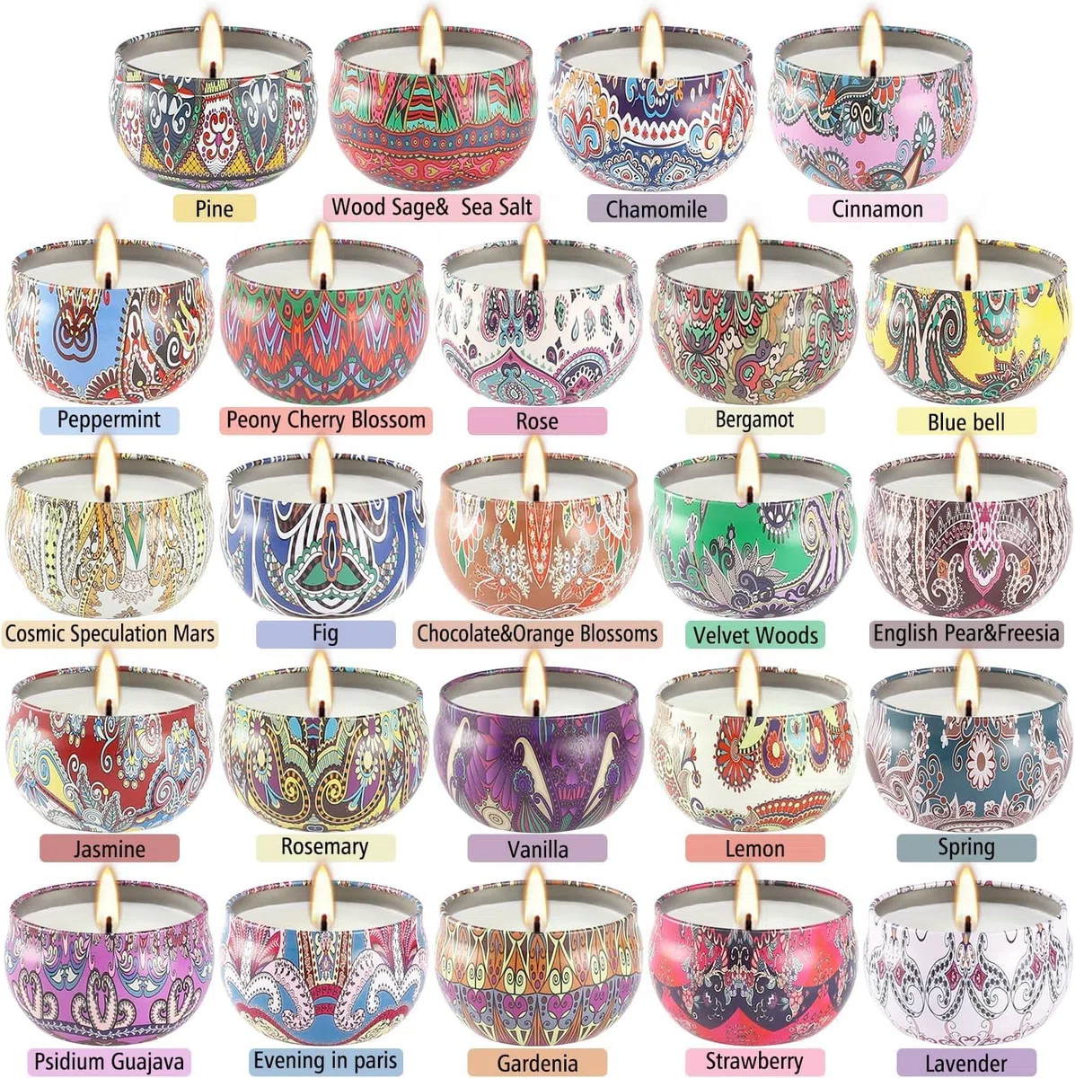 LIVEN Lot de 24 bougies parfumées en cire de soja - Bougies d'aromathérapie pour la maison - Bougies parfumées de 70,9 g pour maman pour Noël, anniversaire, Thanksgiving, fête des mères