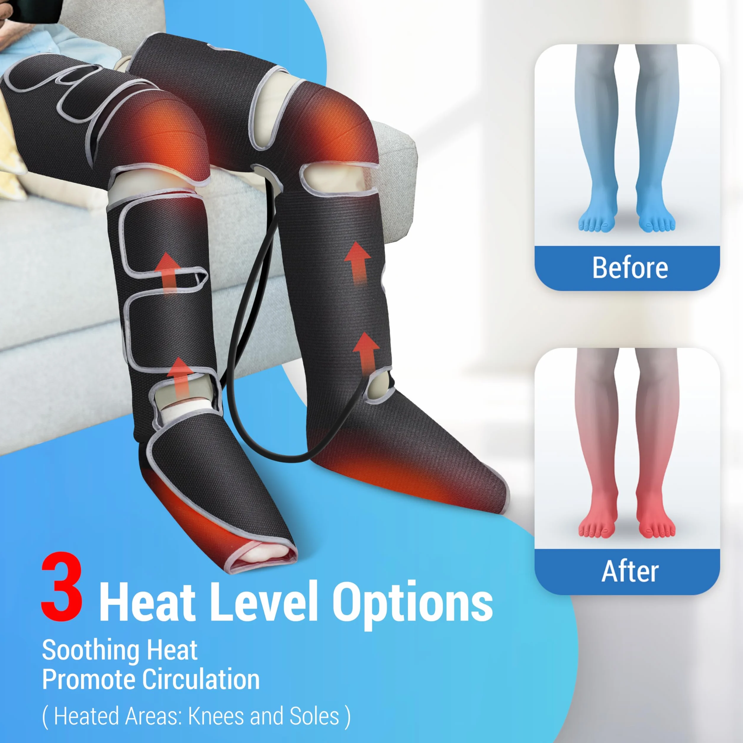 COMFIER Masseur de jambes pour la circulation sanguine et le soulagement de la douleur, masseur de jambes avec chaleur,3 réglages de chaleur et 3 intensités,cadeau de Thanksgiving