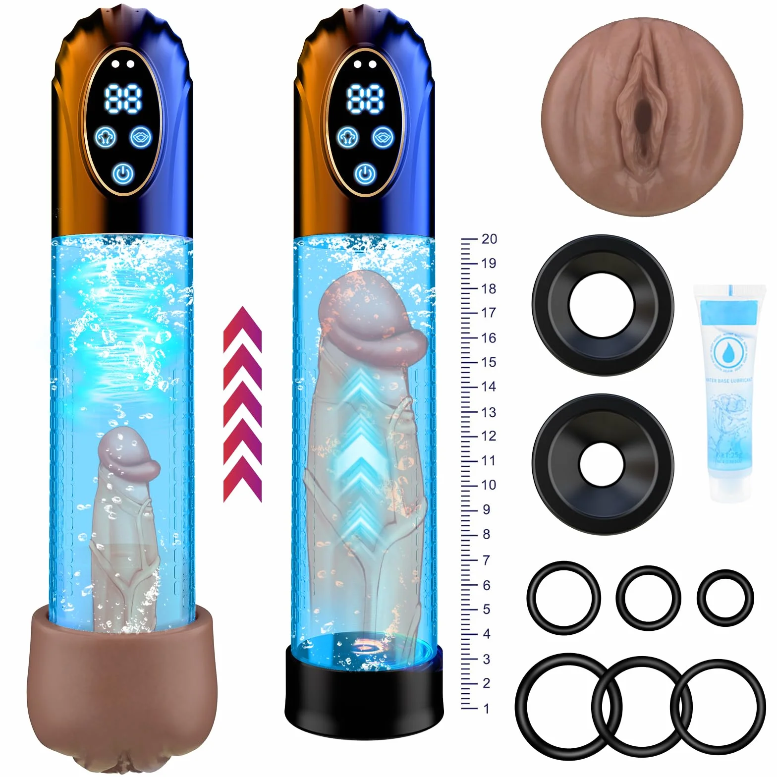 Pompe à Pénis Sextoyse Homme Sex-Masturbateurs masculins avec 6 D'aspiration& 6 Anneaux de pénis,Pompe à Pénis Vibromasseurs avec Vaginette Silicone & Affichage LED,Sex Toys Femme Menottes Sex Adulte