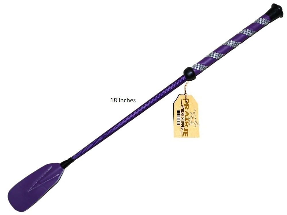 Jump Bat 45,7 cm inch Cravache d'équitation avec manche en fibre de verre, cuir Slapper, équitation English Whip, couleurs : NOIR, Bleu, Vert, Rose, Violet, Rouge, ou jaune, violet, 18 inches