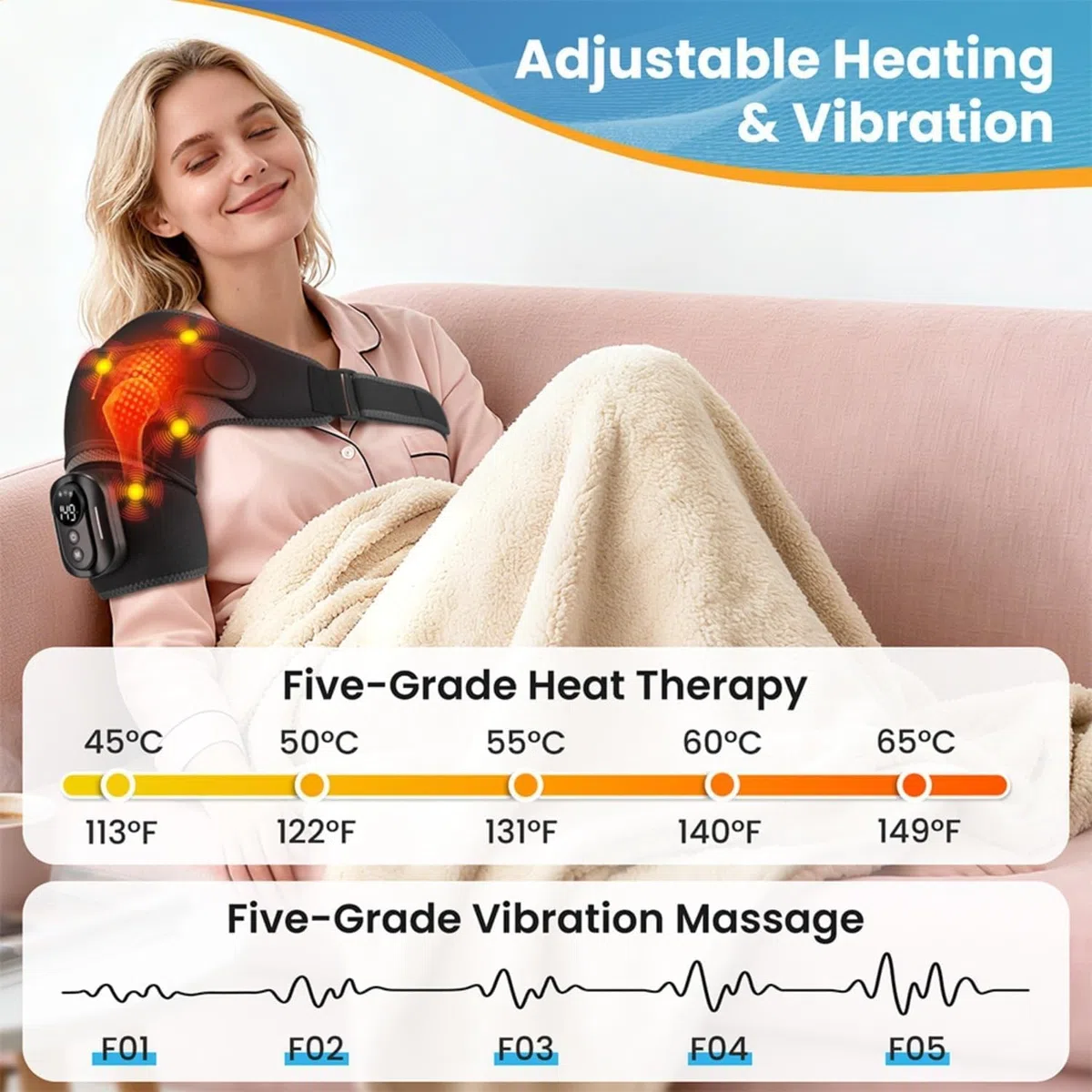 Hewelth Masseur D'épaule Triple Method, Doté De Fonctions De Thermothérapie, De Massage Et De Compression Par Coussins Gonflables (Noir,Télécommande)