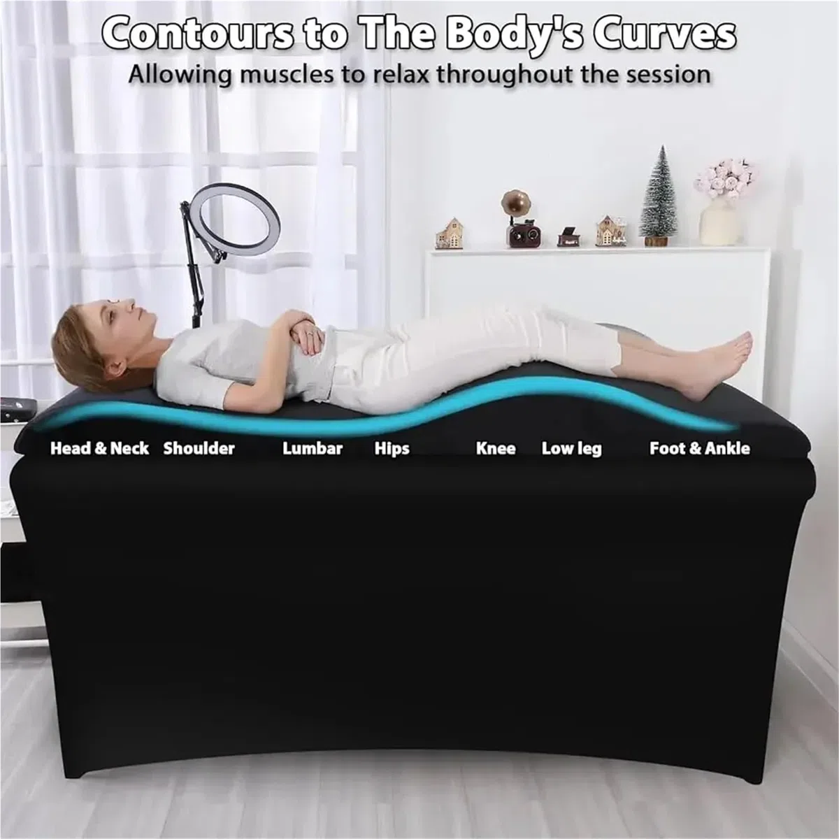 Matelas Table De Massage Surmatelas et couvre-lit for cils, coussin ergonomique incurvé for table de massage, matelas for cils for salon de beauté Coussin Massage(Black Bed and Cover,180x60 cm)