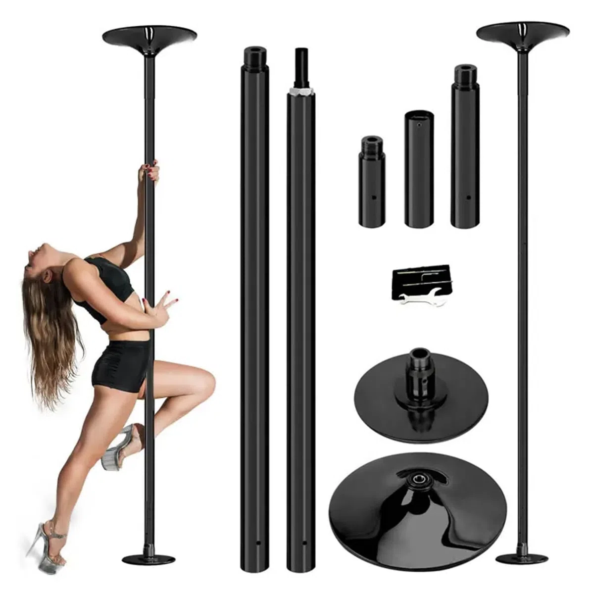 Barre de Danse Professionnel 45 mm Diamètre Hauteur Réglable 223,5~274,5 cm Capacité 440 Lb Noir