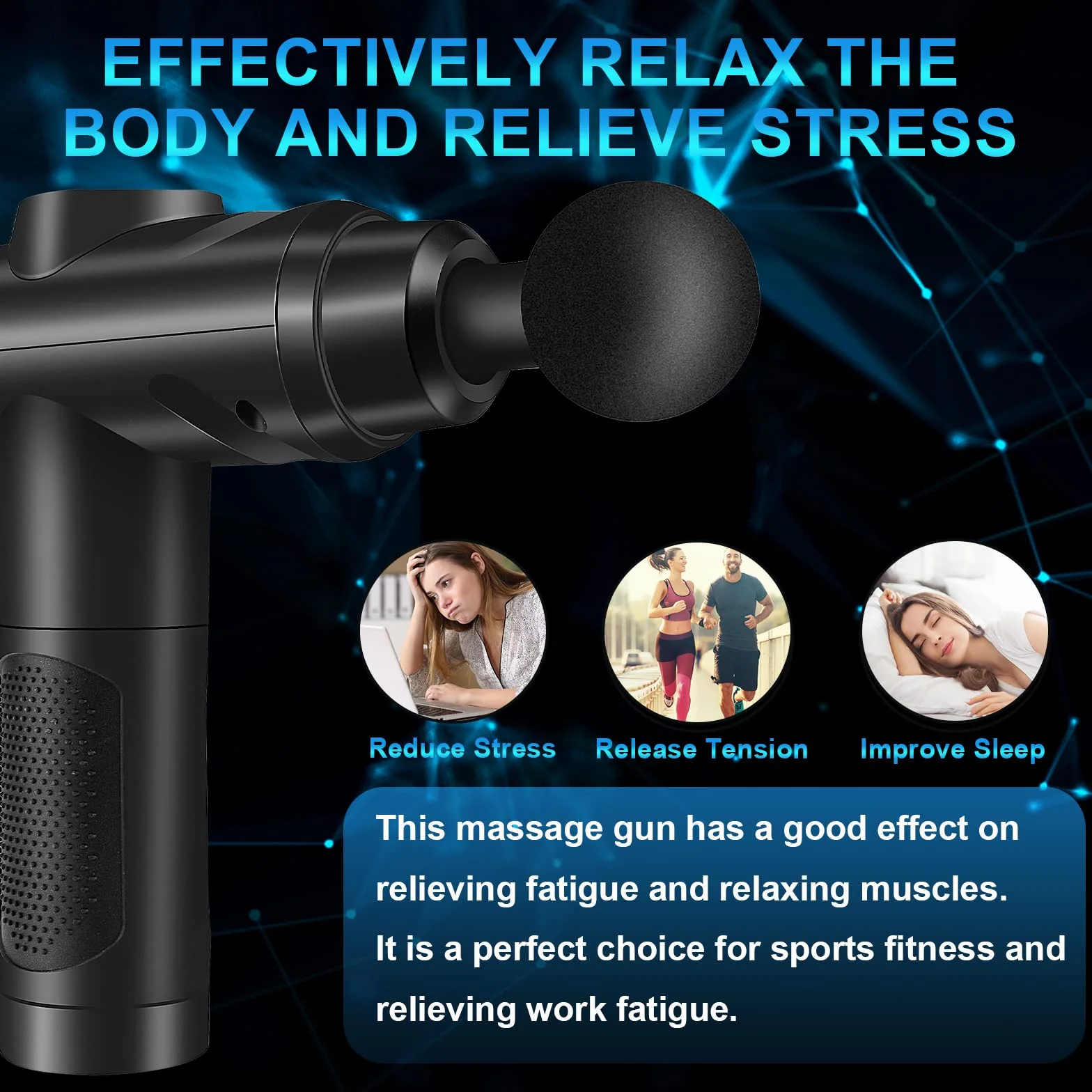 Pistolet De Massage Musculaire 30 Vitesses avec Écran LCD 10 Embouts Noir