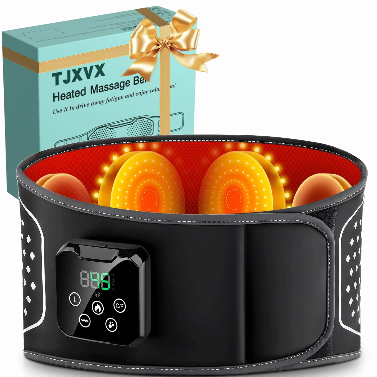 Ceinture Chauffante et Massante Lombaire Sans Fil – Coussin Chauffant 3 Modes Airbag 4 Niveaux Température Soulager Douleurs Lombaires Sciatique Stress