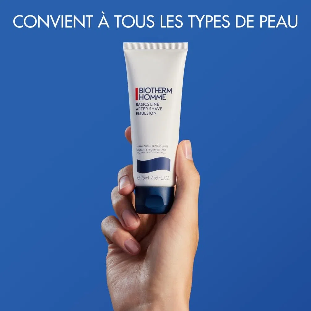 BIOTHERM HOMME Basics Line After Shave Emulsion, Après-rasage Apaisant sans alcool, pour peaux normales à sèches, anti-irritations post-rasage, peau hydratée et élastique, 75 ml