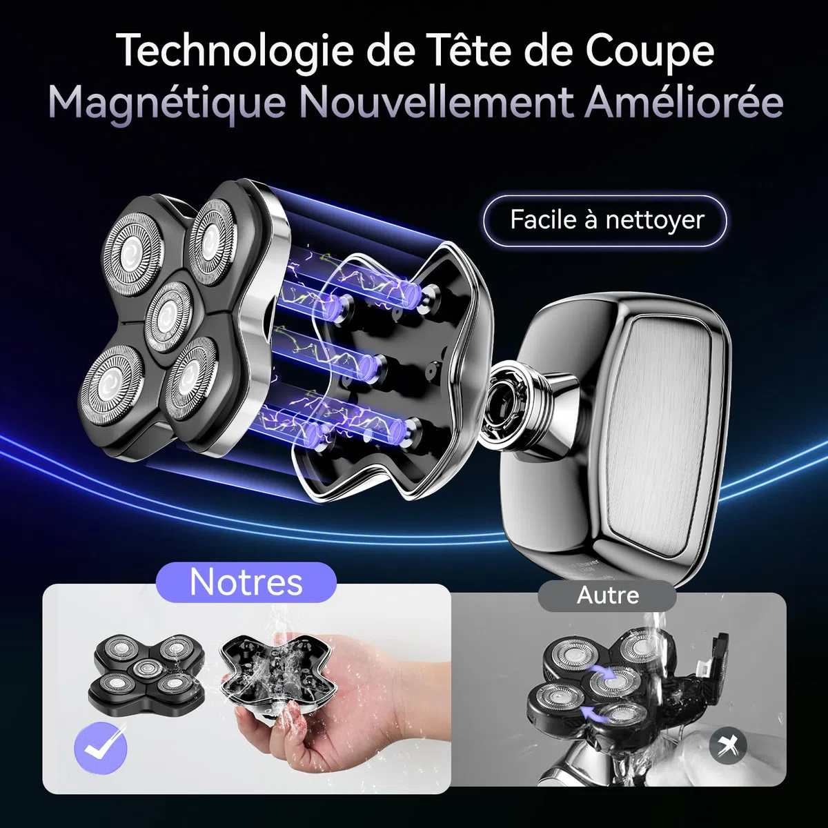 Kensen Rasoir Tete Chauve Homme 5D Tondeuse Cheveux Hommes Chauve 120 min Autonomie Étanche Sec Humide avec Coupe-Poils de Vez Écran LED Peigne Limite