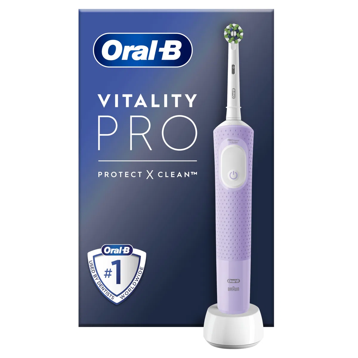 Oral-B Brosse à Dents Électriques Vitality Pro Violette 3 Modes Brossage Sensibilité Gencives Minuteur Intégré Chargeur