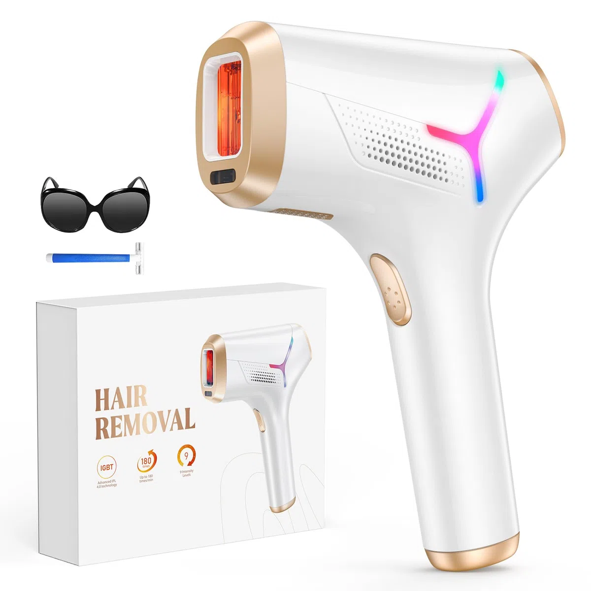 Haarlosy Epilateur Lumiere Pulsee IPL 3-en-1 HR SC RA 9 Niveaux d'énergie 999900 Flashes Visage Corps