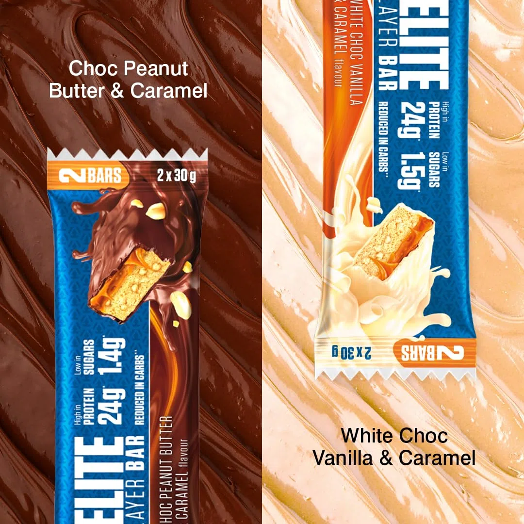 Dymatize Elite Layer Bar Peanut Butter & Caramel 18x(2x30g) - Barre hyperprotéinée et peu sucrée