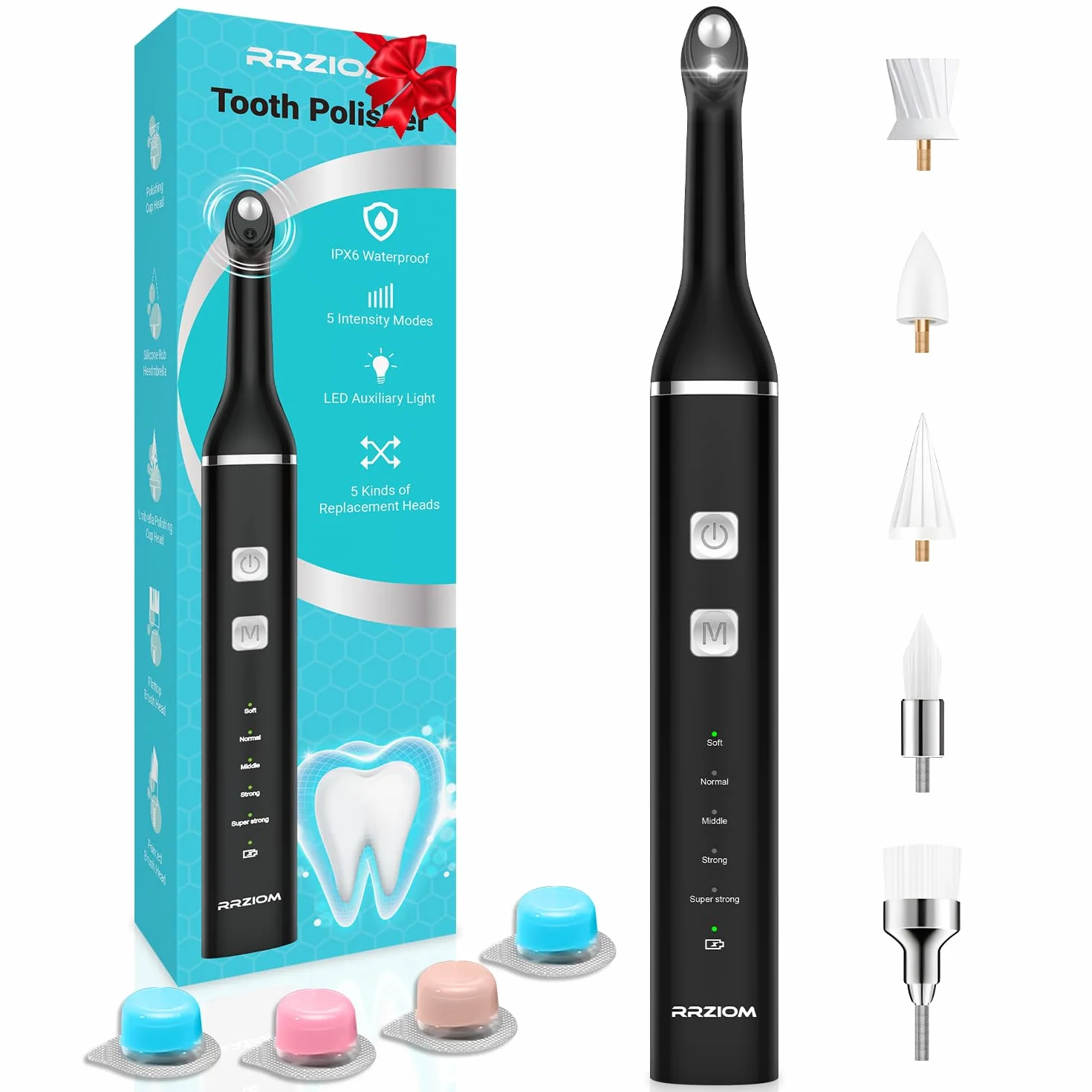 RRZIOM Dentaire Polisseur Blanchiment Dents Lumière LED Rechargeable 5 Têtes 5 Modes