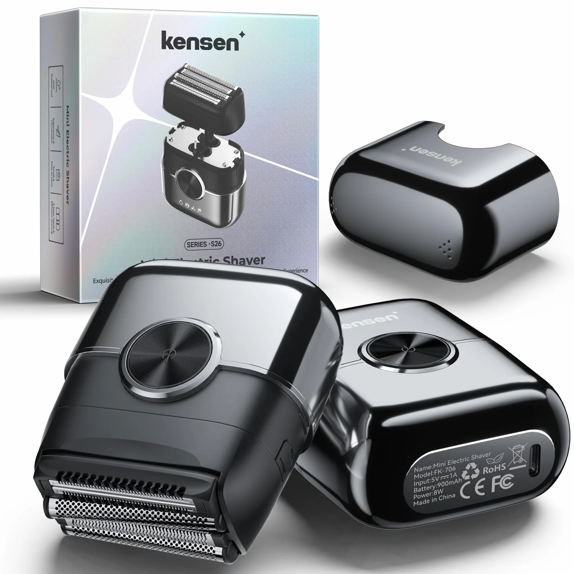 kensen Rasoir Electriques Hommes Barbe 120 mins d'Autonomie Mini Foil Shaver Homme avec 4 Lames Flottantes USB-C Tondeuse Barbe Étanche Rasoir électrique de Voyage pour Le Visage & La Barbe Wet & Dry