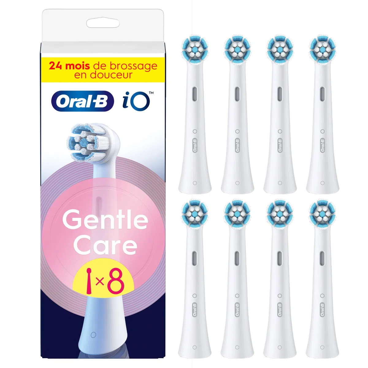 Oral-B Brossettes de Rechange Gentle Care, Lot de 8, Blanches, Recharges Brosse à Dents Électrique iO
