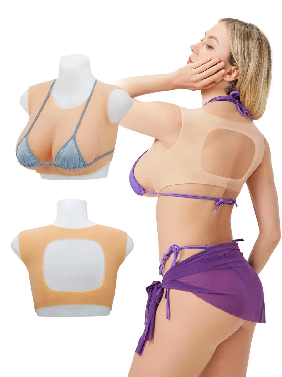 Faux Sein Silicone Travesti, Dos Dégagé Respire Fausse Poitrine en Silicone Bonnet B à G réaliste pour Cosplay Crossdresser Mastectomie