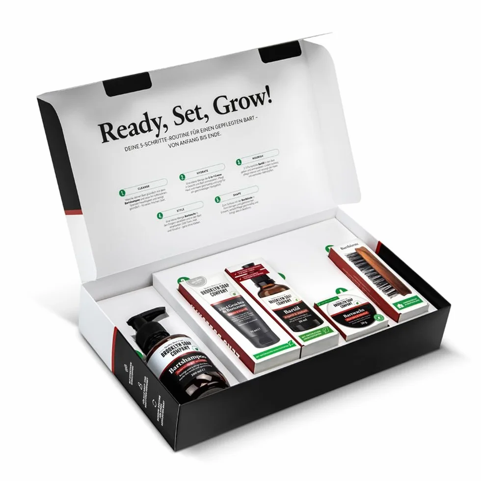 Brooklyn Soap Company Ultimate Beard Box Kit d'entretien de barbe avec huile, shampoing, brosse, cire et crème – Cadeau homme