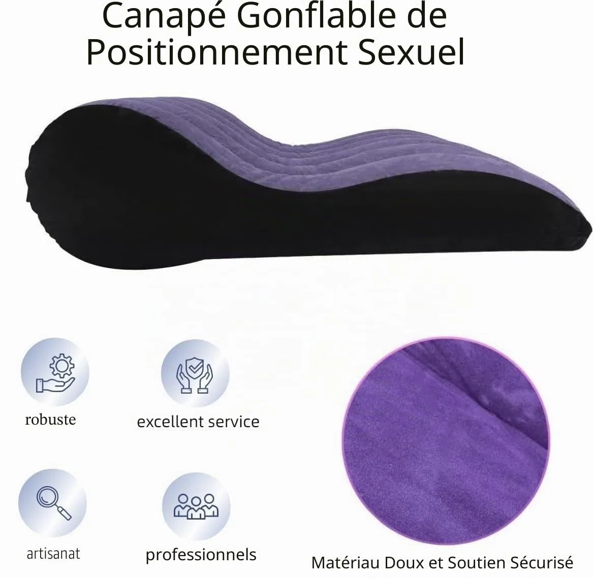 Coussin sexuel gonflable en PVC floqué pour positionnement des couples