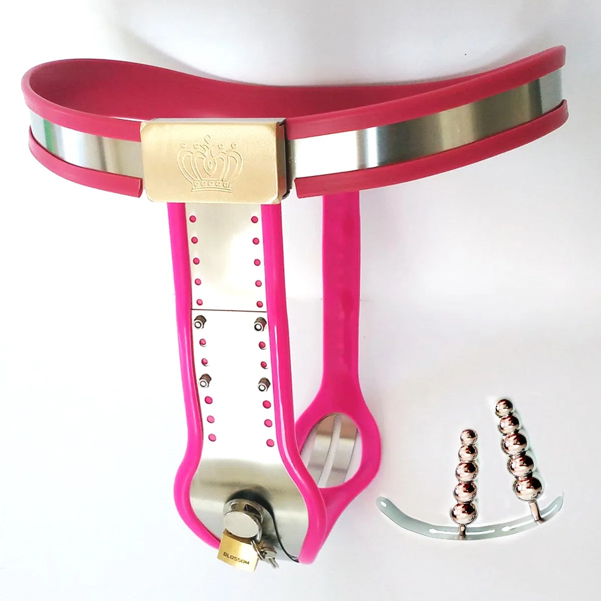 Ceinture de chasteté en acier inoxydable, dispositif de chasteté avec plug anal et plug vaginal amovibles, culotte cage de chasteté, sextoy for femmes et couples(120cm-130cm)