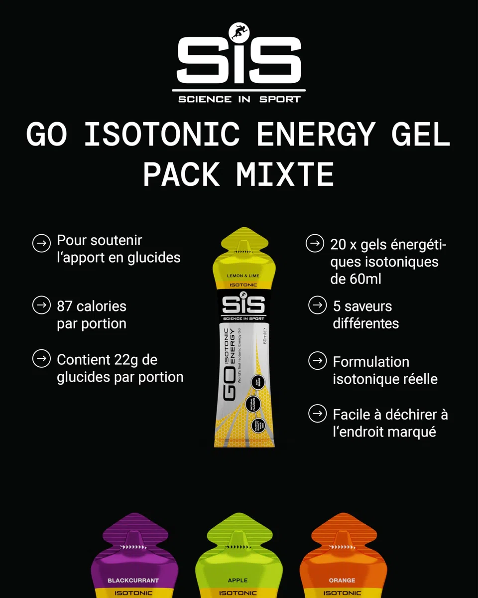 Science in Sport GO High Carb Gel Énergie Isotonique 20 x 60ml Vegan - Formulation isotonique avec 22g de glucides, bon apport d'énergie, alternative optimale aux boissons isotoniques