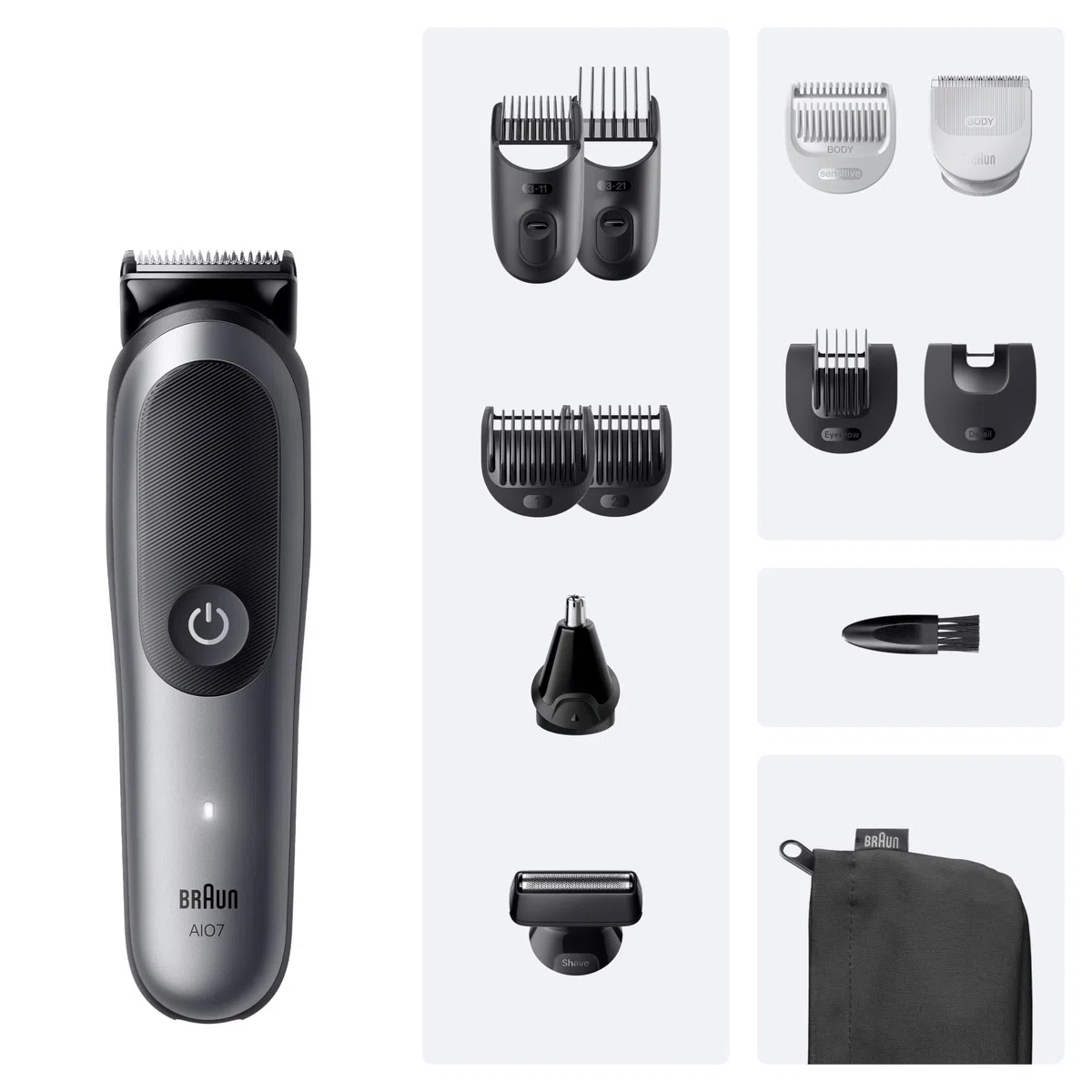 Braun Tondeuse Electrique Homme, Tout-en-Un Series 7 AIO7545 12-en-1, Grise | Etanche, Batterie Rechargeable, Lame ProBlade, sans Fil, Coffret avec 7 Sabots, 3 Accessoires, Emballage en Carton