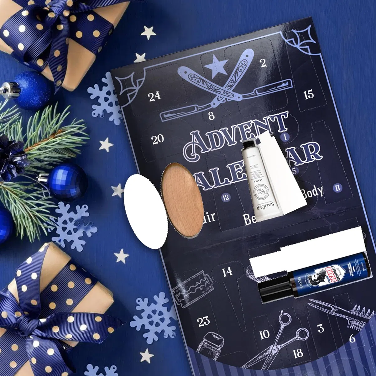 Calendrier de l'Avent 2025 Hommes 24PCS Kit Entretien Barbe Noël