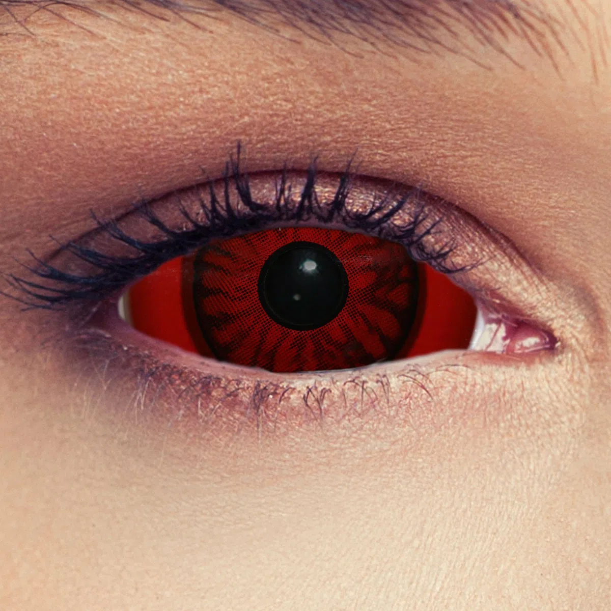 lentilles couleur full sclera rouge pour halloween costume de demonio, diamètre 22mm, 1 paire (2 pcs), sans correction + étui à lentilles "Baal"