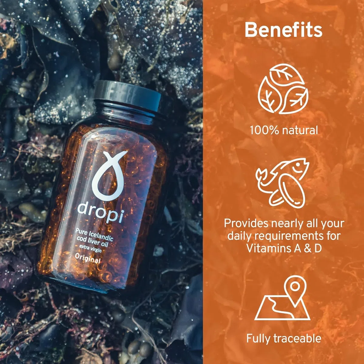 Dropi Huile de foie de morue Pur d'Islande - Supplémentaire vierge 180 capsules