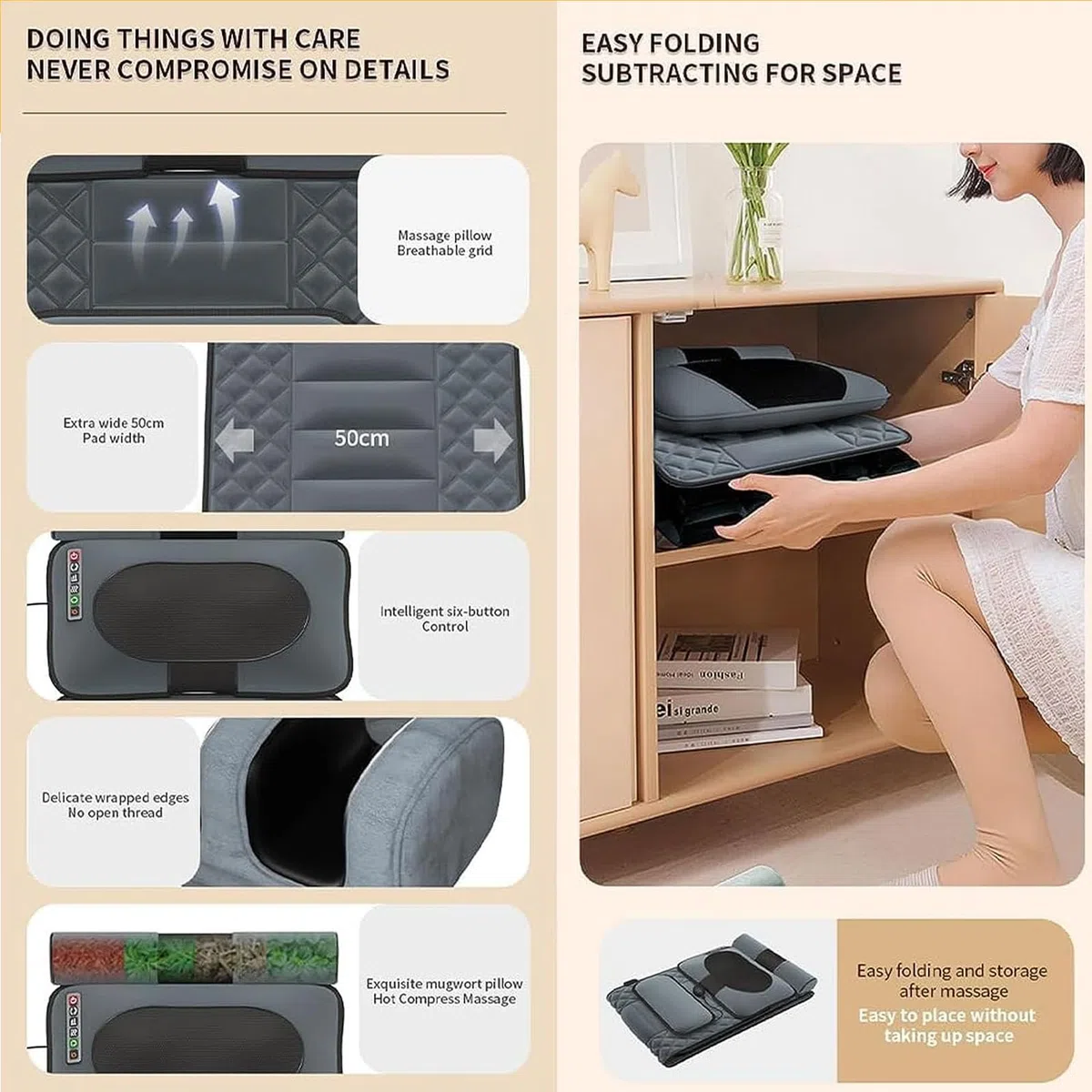 Tapis de Massage Vibrant Complet du Corps Complet avec Chaleur - 20 têtes Match Match Pad pour Dos Lombaire Lombaire Relief de Douleur, Stockage Pliable