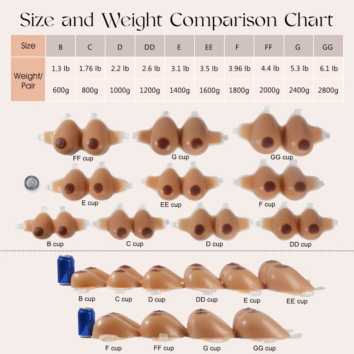 Vollence D Cup Faux Seins Poitrine en Silicone avec Sangles Réglables pour Prothèses de Mastectomie Soutien-Gorge Pads