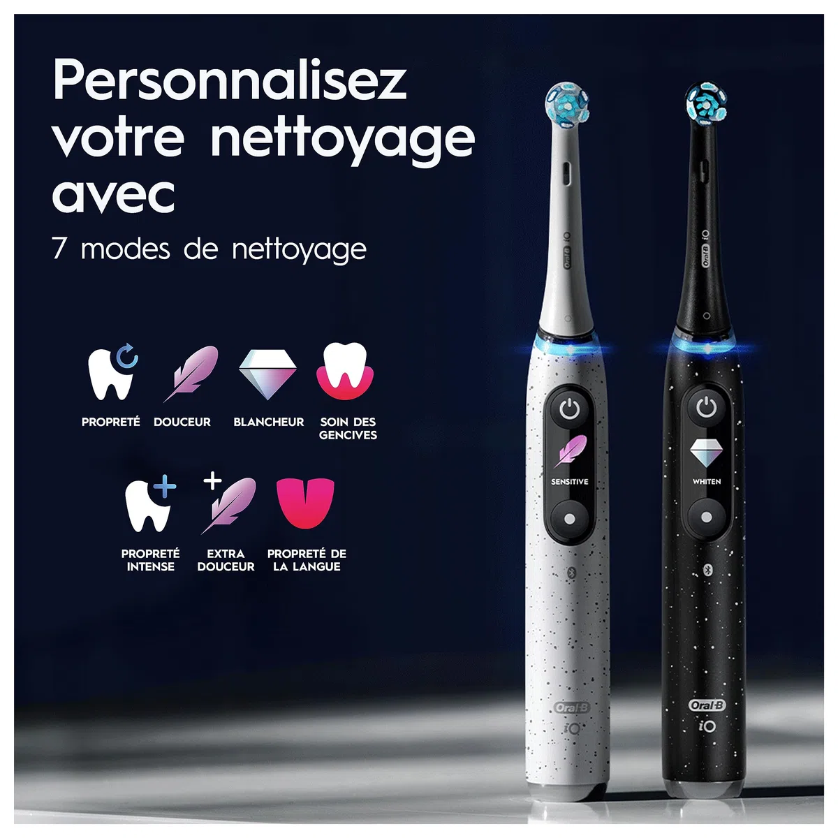 Oral-B Brosse à Dents Electrique iO 10, 3 Brossettes de Rechange, Noire– 7 Modes de Brossage dont Blancheur et Soin des Gencives, Capteur de Pression, Batterie Rechargeable, Guidage IA, Etui