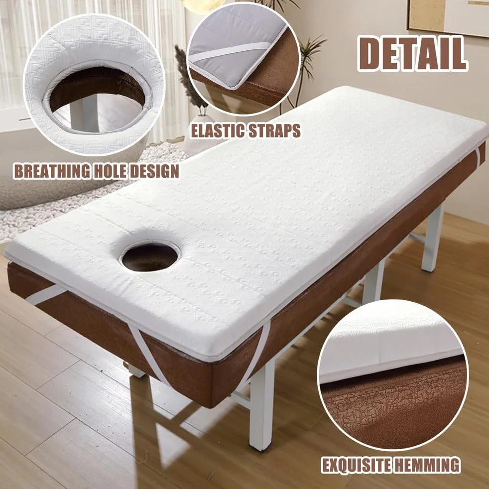 Surmatelas de Lit de Massage en Mousse à Mémoire de Forme en Latex avec Trou Antidérapant Blanc 60x180cm Tête Ronde