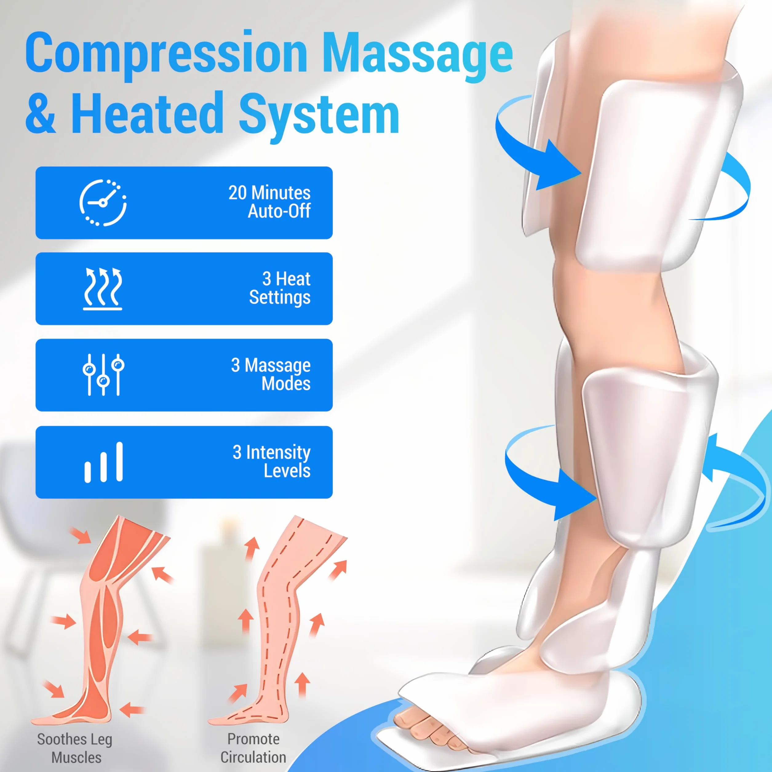 COMFIER Masseur de jambes pour la circulation sanguine et le soulagement de la douleur, masseur de jambes avec chaleur,3 réglages de chaleur et 3 intensités,cadeau de Thanksgiving