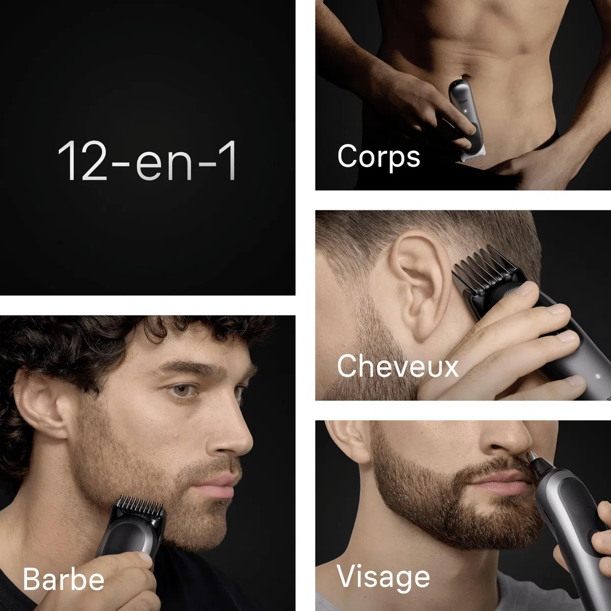 Braun Tondeuse Electrique Homme, Tout-en-Un Series 7 AIO7545 12-en-1, Grise | Etanche, Batterie Rechargeable, Lame ProBlade, sans Fil, Coffret avec 7 Sabots, 3 Accessoires, Emballage en Carton