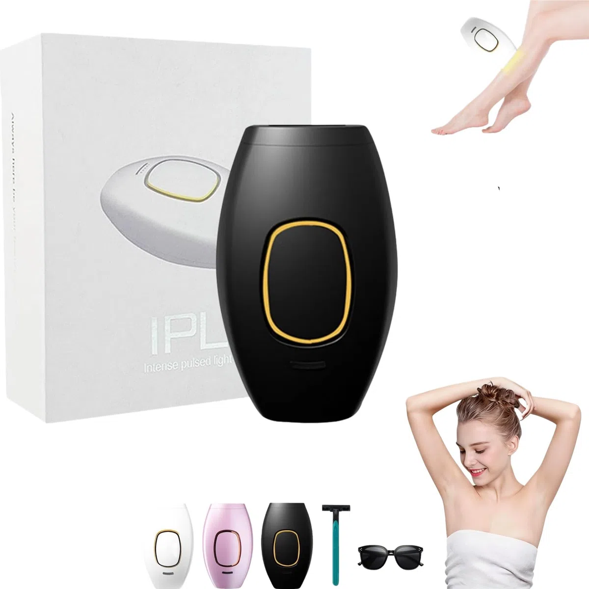 ARYA LUSH IPL Pulse épilateur lumière pulsée homme femme 5 niveaux 2 modes visage corps bikini aisselles noir