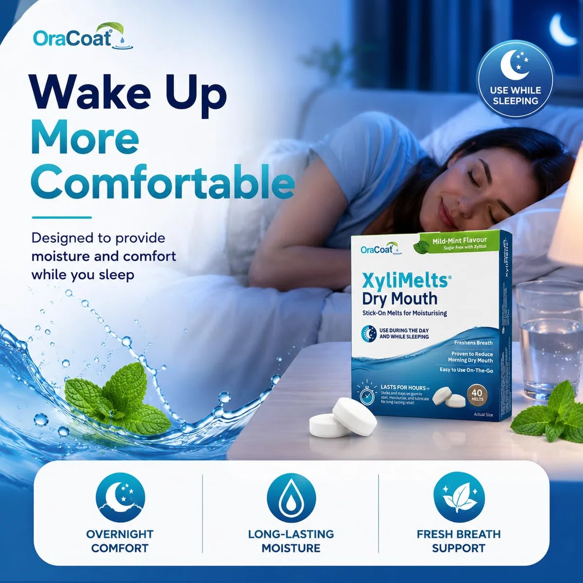 XYLIMELTS Pastilles adhérentes contre Sécheresse Buccale Caries Menthe Douce version d'essai
