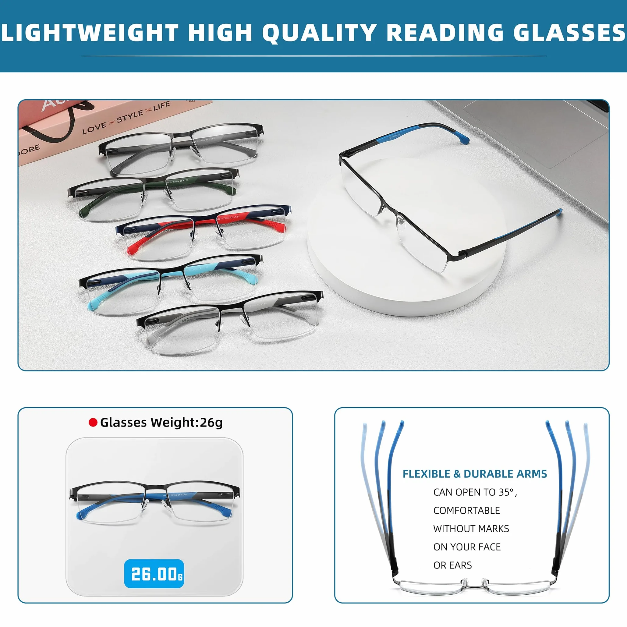 MODFANS Lunettes de Lecture Anti Lumiere Bleue Monture Rectangle Metal 3 Paire