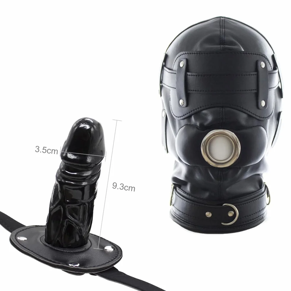 Roluck Masque de bondage avec gode bouche bâillon 3 serrure masque de tête SM réglable pour couple fétiche jouet sexuel (L)
