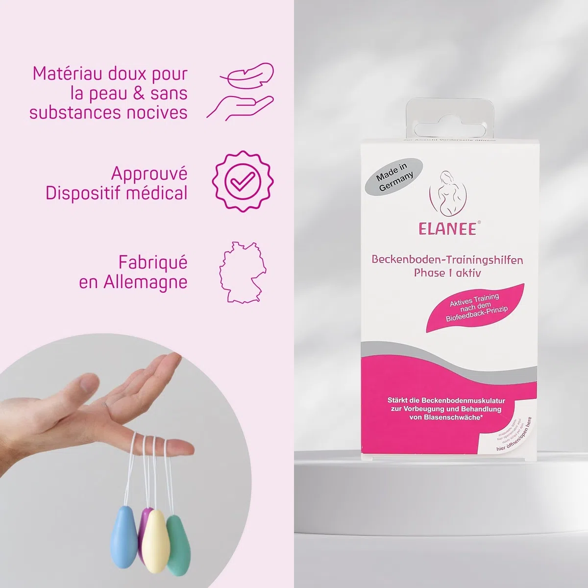 ELANEE Set de 4 cônes de rééducation du plancher pelvien Niveau I actif