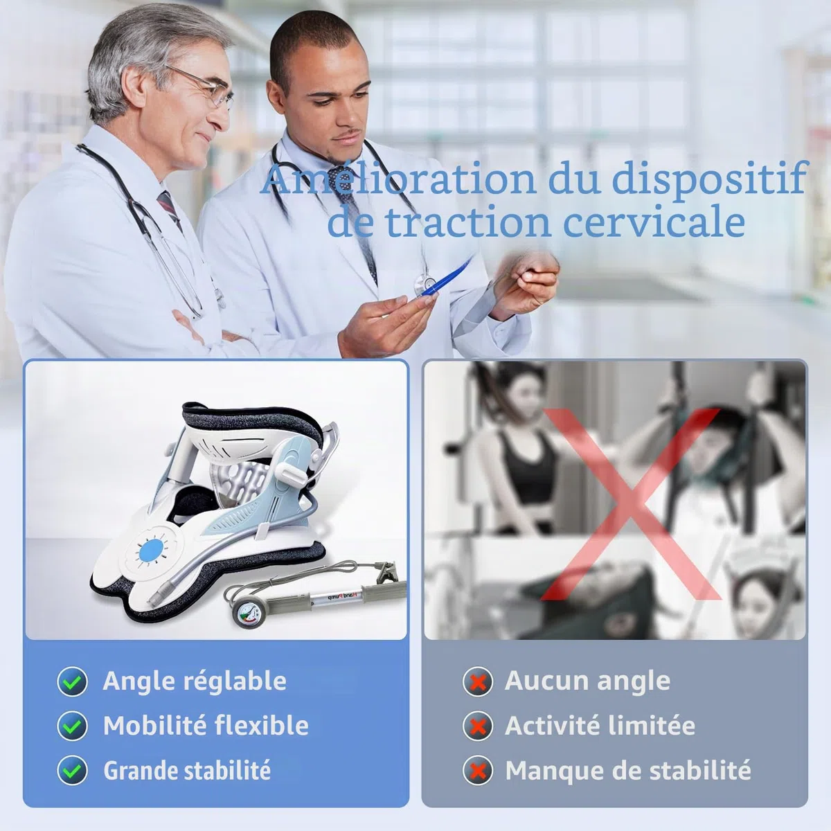 Holdsound Dispositif de traction cervicale, un appareil de traction du cou réglable manuellement, qui soulage efficacement les douleurs au cou, facile à utiliser, utilisé debout, assis ou en