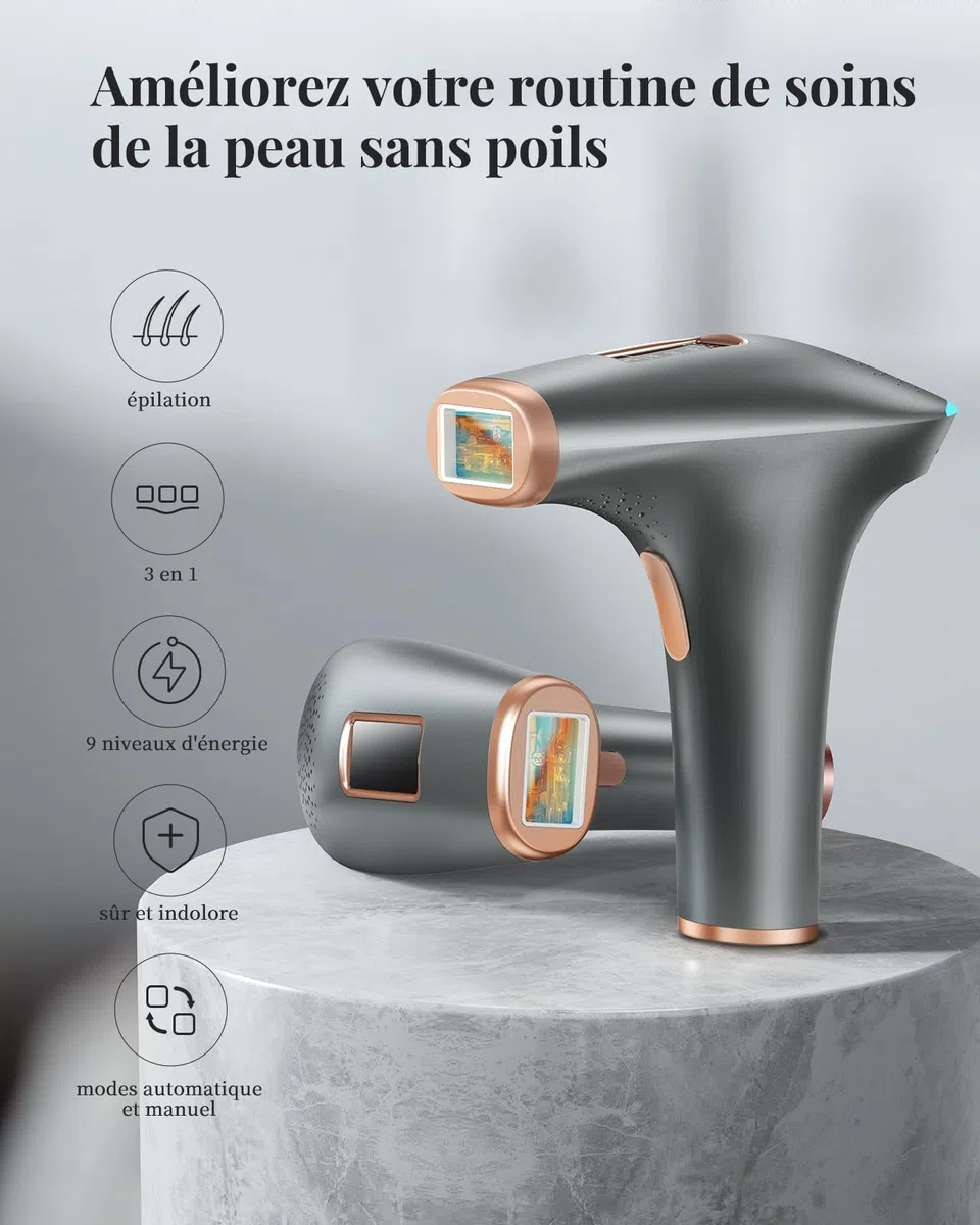 Épilateur Lumière Pulsée Haarlosy 999,900 Flashs 9 Niveaux Laser IPL pour Femme et Homme
