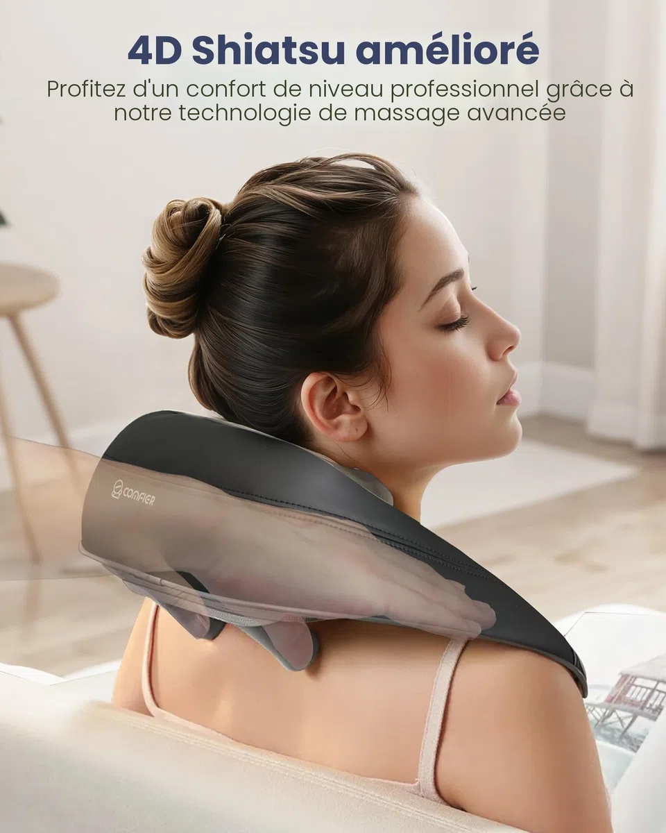 COMFIER Masseur 4D Cou Épaules Chaleur, Coussin Massage Shiatsu Sans Fil