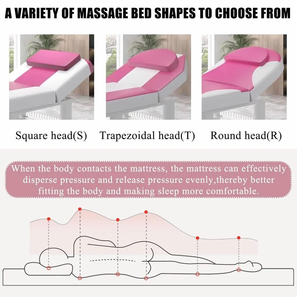 Surmatelas de Lit de Massage en Mousse à Mémoire de Forme en Latex avec Trou Antidérapant Blanc 60x180cm Tête Ronde