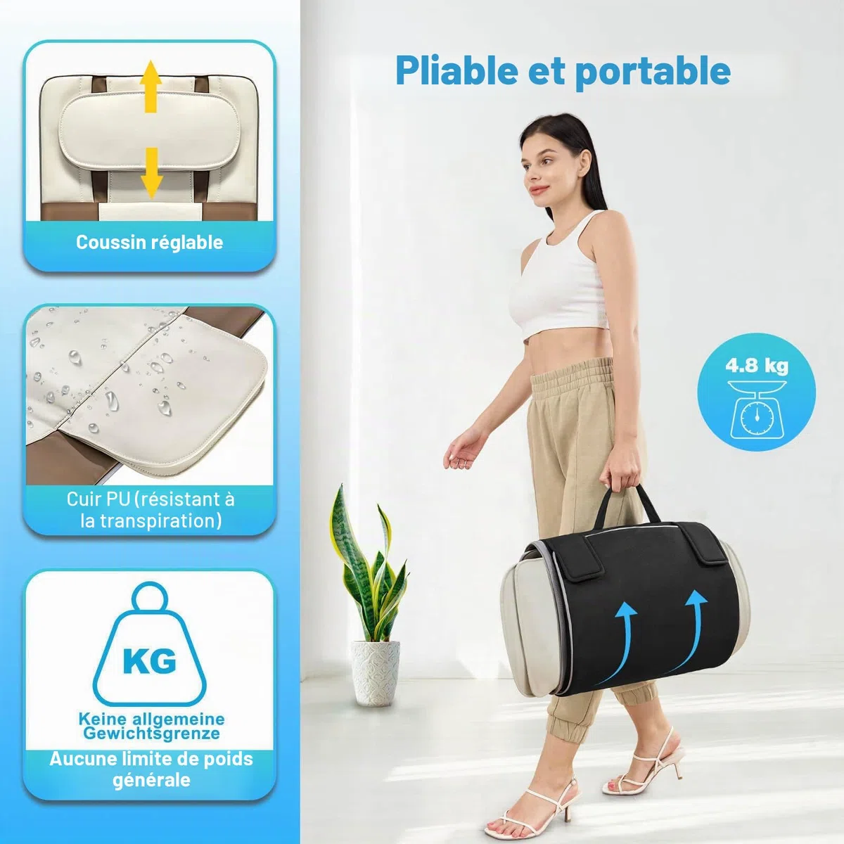 Tapis de massage corps entier 3D étirement lombaire chauffage dos 4 modes 3 intensités