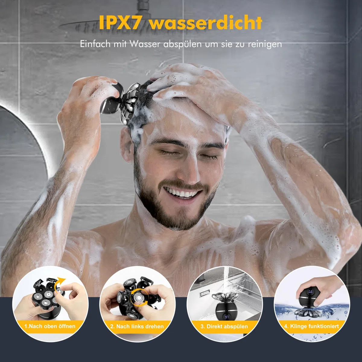 ETENTOUS Rasoir Tete Chauve Homme, 7D Rasoir Électrique Homme- 6 en 1 Tondeuse Crane Chauve- Humide/Sec Étanche IPX7 pour Hommes Chauves avec Écran LED.