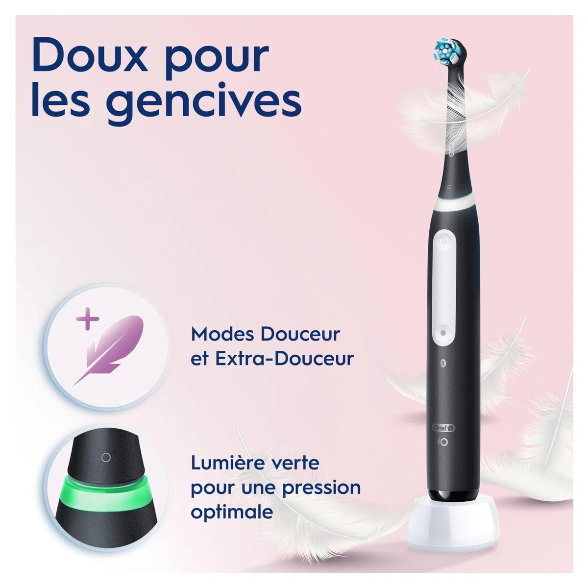 Oral-B iO 4 Brosse À Dents Électrique Noire Pour Adultes, 4 Modes De Nettoyage Avec Blancheur Et Extra Douceur Pour Protéger Les Gencives, 3 Brossettes De Recharge, 1 Chargeur, 1 Étui De Voyage